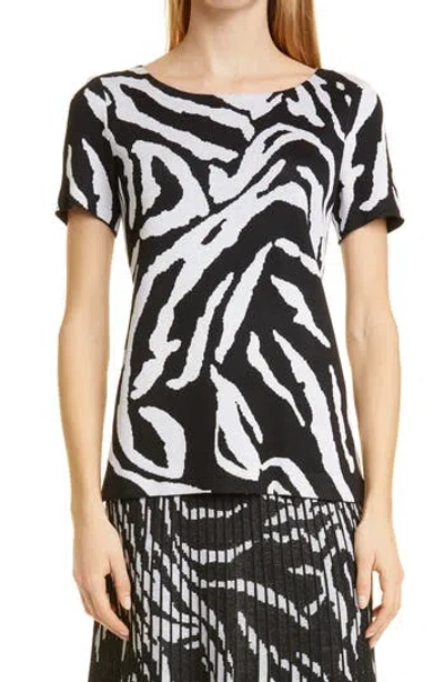 Misook Zebra Swirl Knit Top In Black