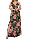Miss Avenue Chiffon Cut Out Waist Maxi Dress In Black Floral In Multi