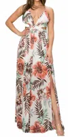 Miss Avenue Chiffon Cut Out Waist Maxi Dress In Ivory Floral In Multi