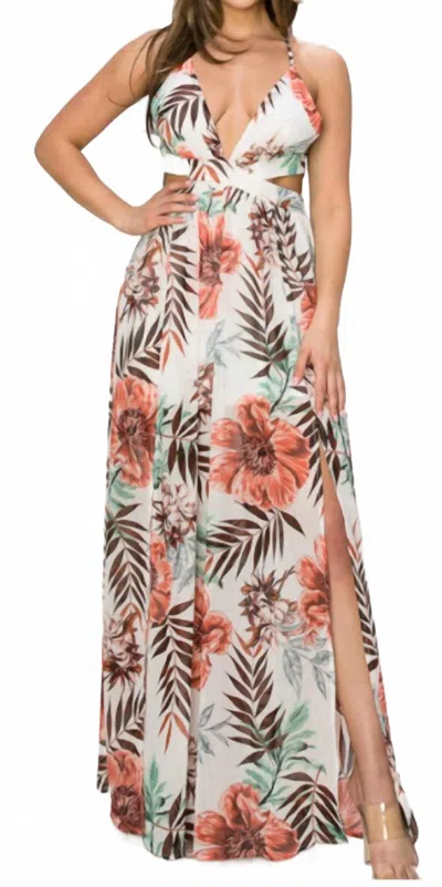 Miss Avenue Chiffon Cut Out Waist Maxi Dress In Ivory Floral In Multi
