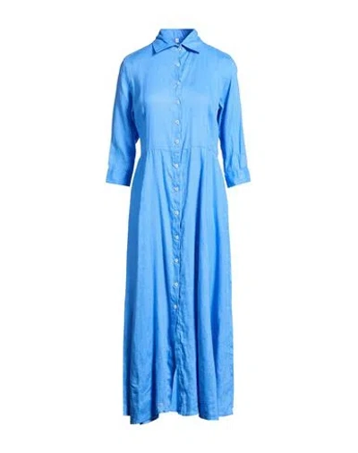 Miss Bastoncino Woman Maxi Dress Azure Size Xl Linen In Blue