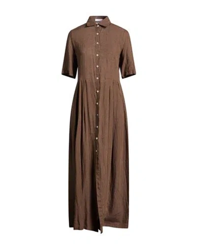 Miss Bastoncino Woman Maxi Dress Brown Size Xl Linen