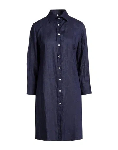 Miss Bastoncino Woman Midi Dress Navy Size Xl Linen In Blue