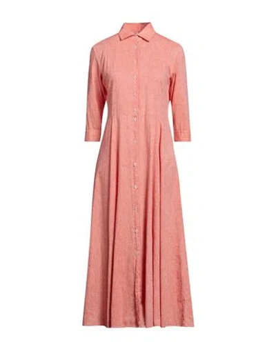 Miss Bastoncino Woman Midi Dress Salmon Pink Size M Linen, Cotton