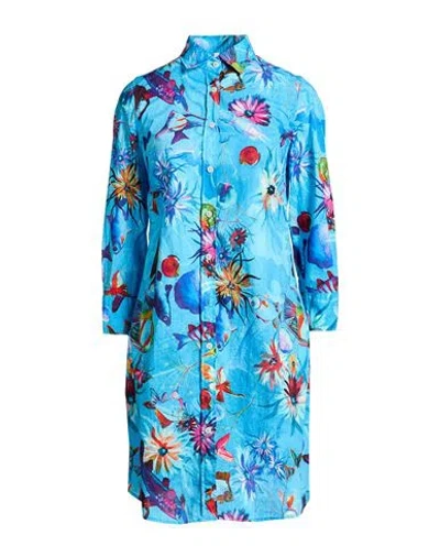 Miss Bastoncino Woman Mini Dress Azure Size M Cotton In Blue