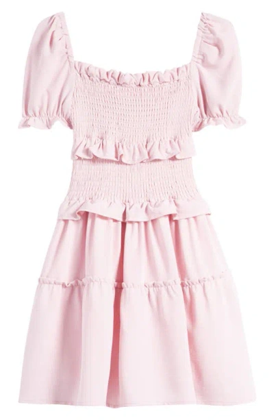 Miss Behave Kids' Puff Sleeve Smocked Dress In Lite Pink