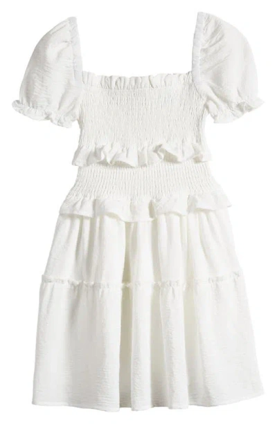 Miss Behave Kids' Puff Sleeve Smocked Dress In White