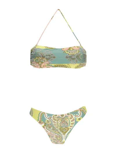 Miss Bikini Pink Bandeau Bikini In Green