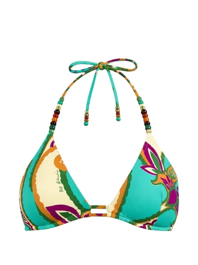 Miss Bikini Bead-embellished Bikini Top In Blue