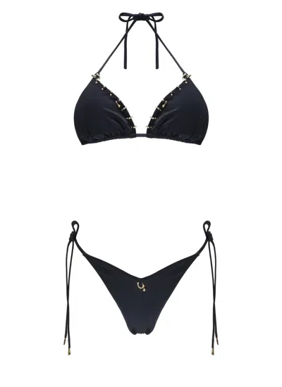 Miss Bikini Blue Triangle Bikini With Metallic Accents