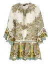 Miss Bikini Ivory Cotton Caftan With Floral Perforations In Multi