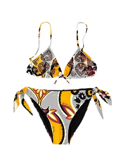 Miss Bikini Damask-print Rhinestone-embellished Bikini In Gray