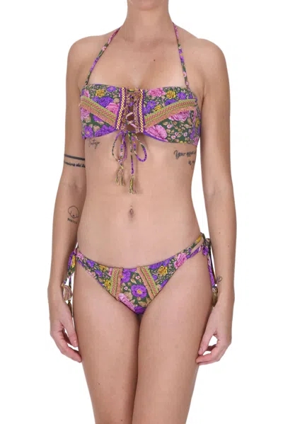 Miss Bikini Embellished Bandeau Bikini In Purple
