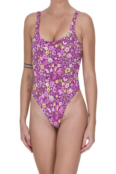 Miss Bikini Flower Print Swimsuit In Plum