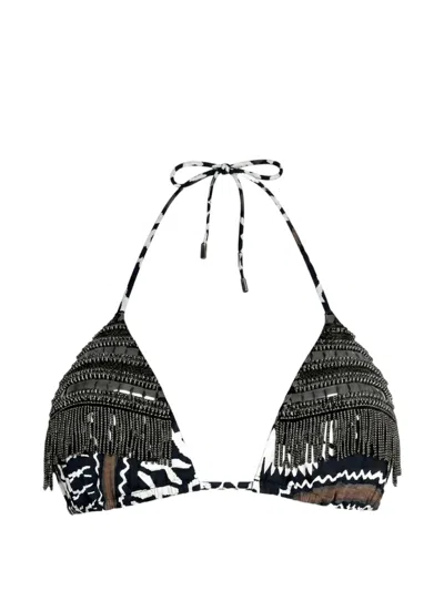 Miss Bikini Fringe Triangle Bikini Top In Black