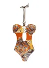 Miss Bikini Heart Neckline Monokini With Contrasting Details In Multi