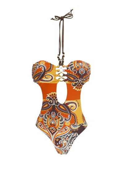Miss Bikini Heart Neckline Monokini With Contrasting Details In Multi