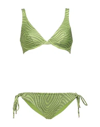 Miss Bikini Luxe Woman Bikini Light Green Size L Polyamide, Elastic Fibres, Metallic Fiber