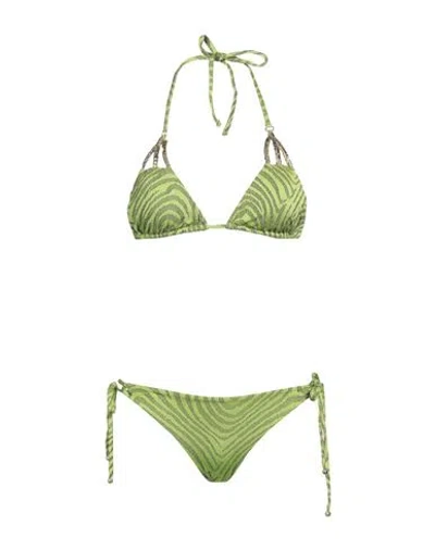 Miss Bikini Luxe Woman Bikini Light Green Size M Polyamide, Elastane, Metallic Fiber In Brown