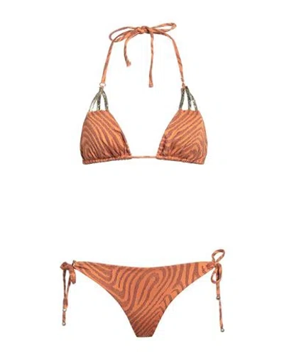 Miss Bikini Luxe Woman Bikini Orange Size M Polyamide, Elastane, Metallic Fiber In Brown