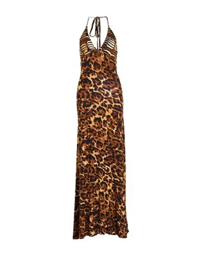 Miss Bikini Luxe Woman Maxi Dress Brown Size 6 Viscose, Elastane In Animal Print