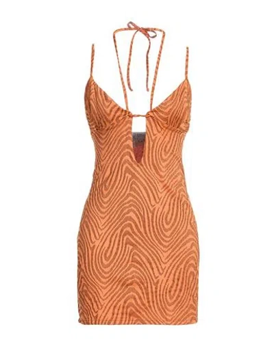 Miss Bikini Luxe Woman Mini Dress Orange Size 6 Polyamide, Elastic Fibres, Metallic Fiber