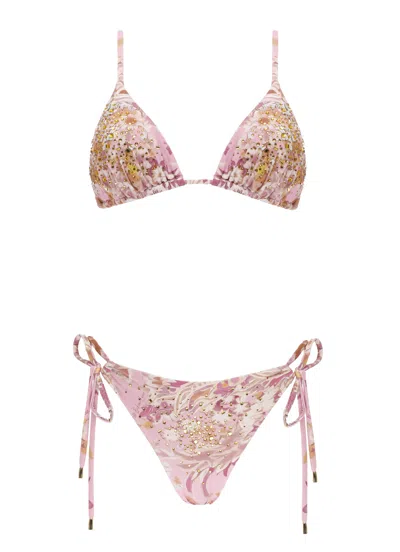 Miss Bikini Pink Triangle Strass Bikini Set In Multi