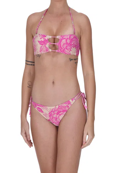 Miss Bikini Printed Bandeau Bikini In Pink