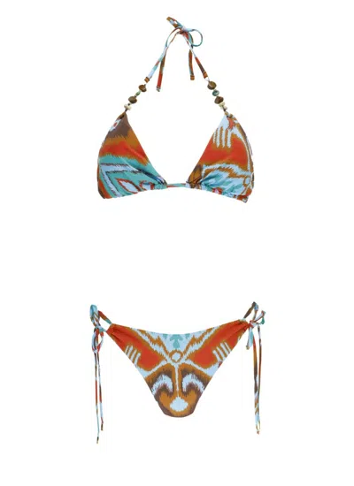 Miss Bikini Triangle Top Bikini With Beaded Embellishments In Multi