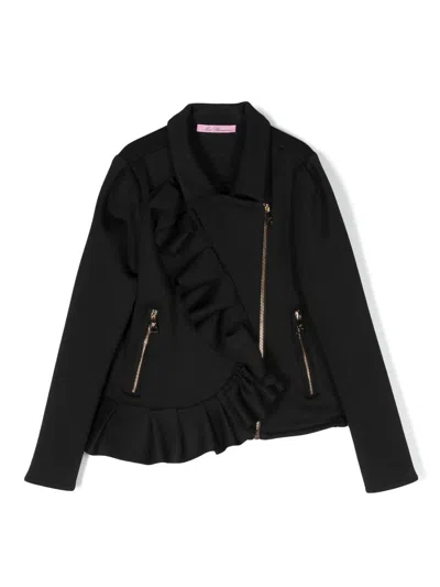 Miss Blumarine Kids' Asymmetric-ruffle Jacket In Black