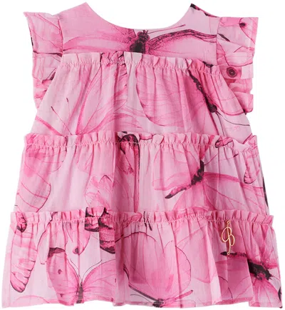 Miss Blumarine Baby Pink Tiered Dress In Q9214 St.farfalle/sw