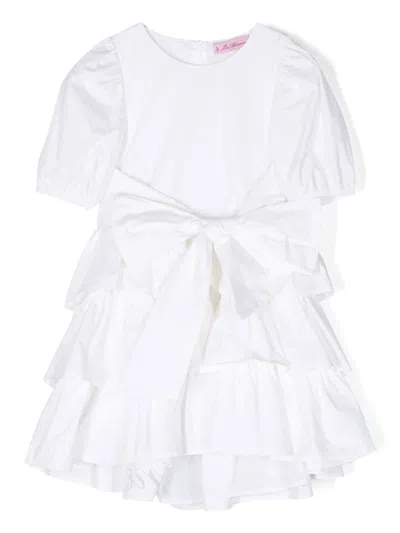 Miss Blumarine Kids' Bow-detail Puff-sleeved Dress In White