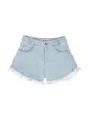 Miss Blumarine Butterfly-detailing Bleached Denim Shorts In Blue