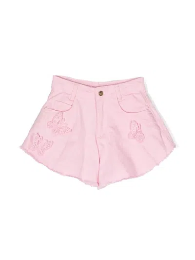 Miss Blumarine Kids' Butterfly Wide-leg Shorts In Pink