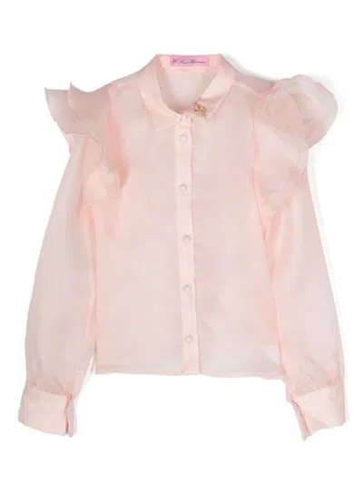 Miss Blumarine Kids' Sheer Ruffled Shirt In Neutrals