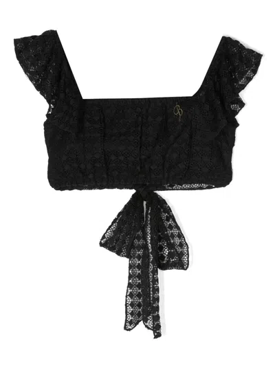 Miss Blumarine Kids' Crochet-knit Cropped Top In Black