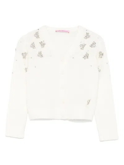 Miss Blumarine Kids' Crystal-embellished Cardigan In White