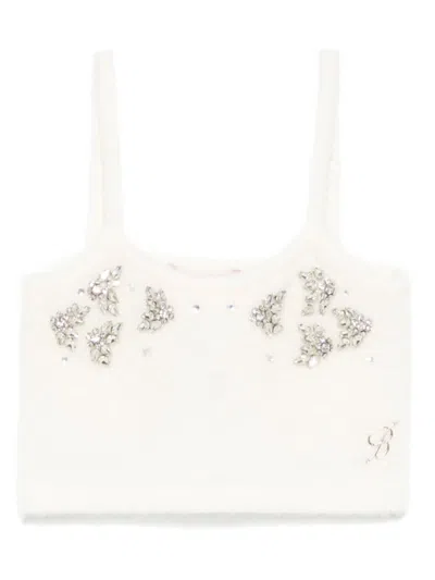 Miss Blumarine Kids' Crystal-embellished Knitted Top In Bianco
