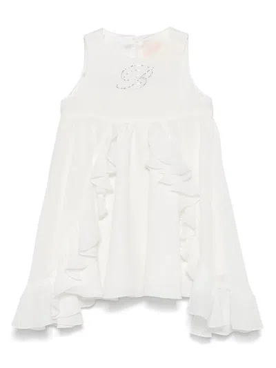 Miss Blumarine Kids' Crystal-embellished Logo Dress In White