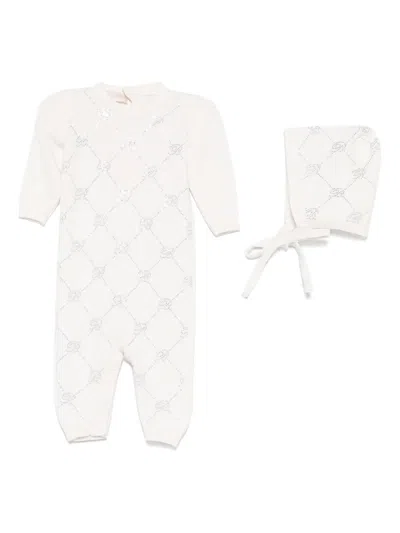 Miss Blumarine Crystal-logo Babygrow Set In White
