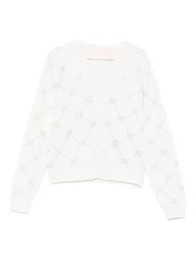 Miss Blumarine Kids' Crystal-logo Cardigan In Neutrals