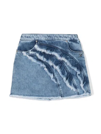 Miss Blumarine Kids' Denim Mini Skirt With Ruffles In Blu