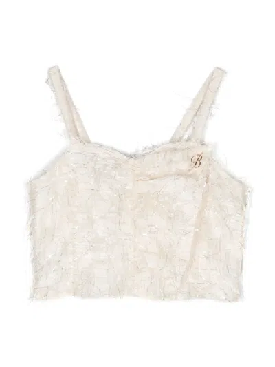Miss Blumarine Kids' Feather-detail Corset Tank Top In Neutrals