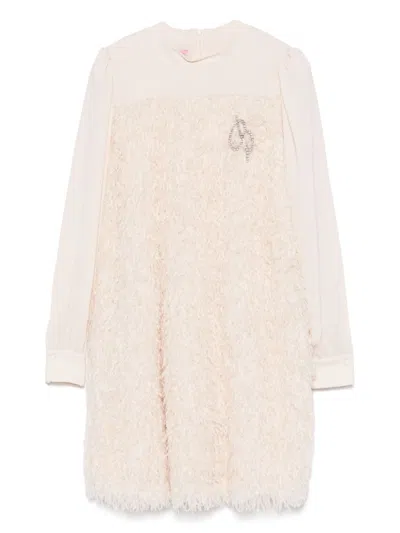 Miss Blumarine Kids' Feather-panel Dress In White