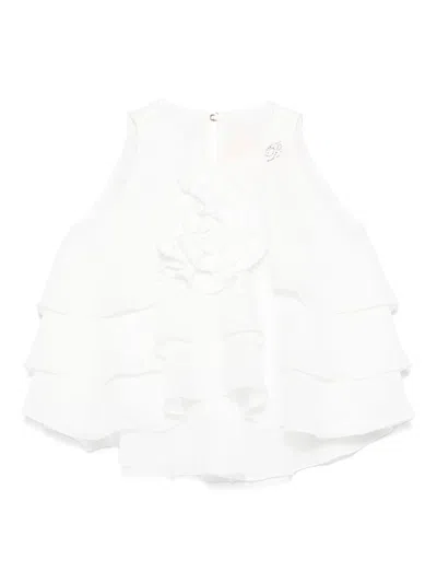 Miss Blumarine Kids' Floral-appliqué Blouse In White
