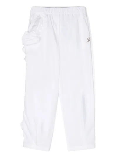 Miss Blumarine Kids' Floral-appliqué Cotton Trousers In White