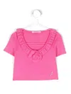 Miss Blumarine Floral-appliqué Ribbed Top In Pink