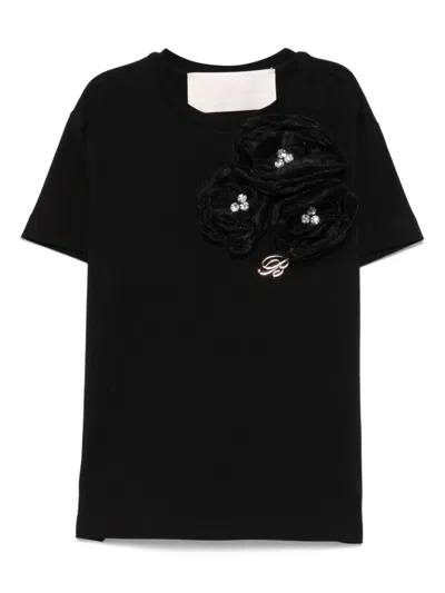 Miss Blumarine Kids' Floral-appliqué T-shirt In Black