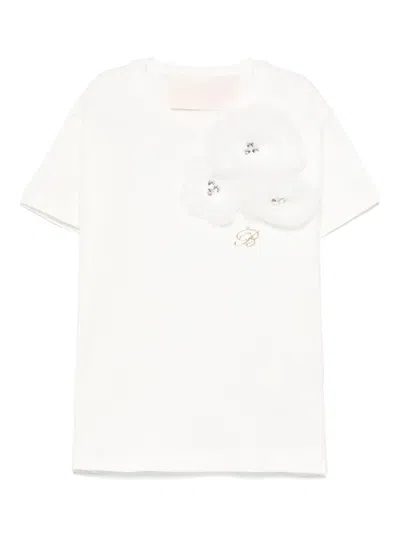 Miss Blumarine Kids' Floral-appliqué T-shirt In White