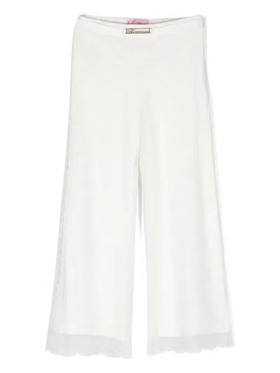 Miss Blumarine Kids' Floral-laced Logo-plaque Straight-leg Trousers In White